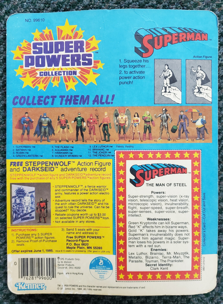 kenner-moc-super-powers-superman-2 MOC Kenner Super Powers Superman - Mint on Factory Sealed Unpunched 12-Back Card 2