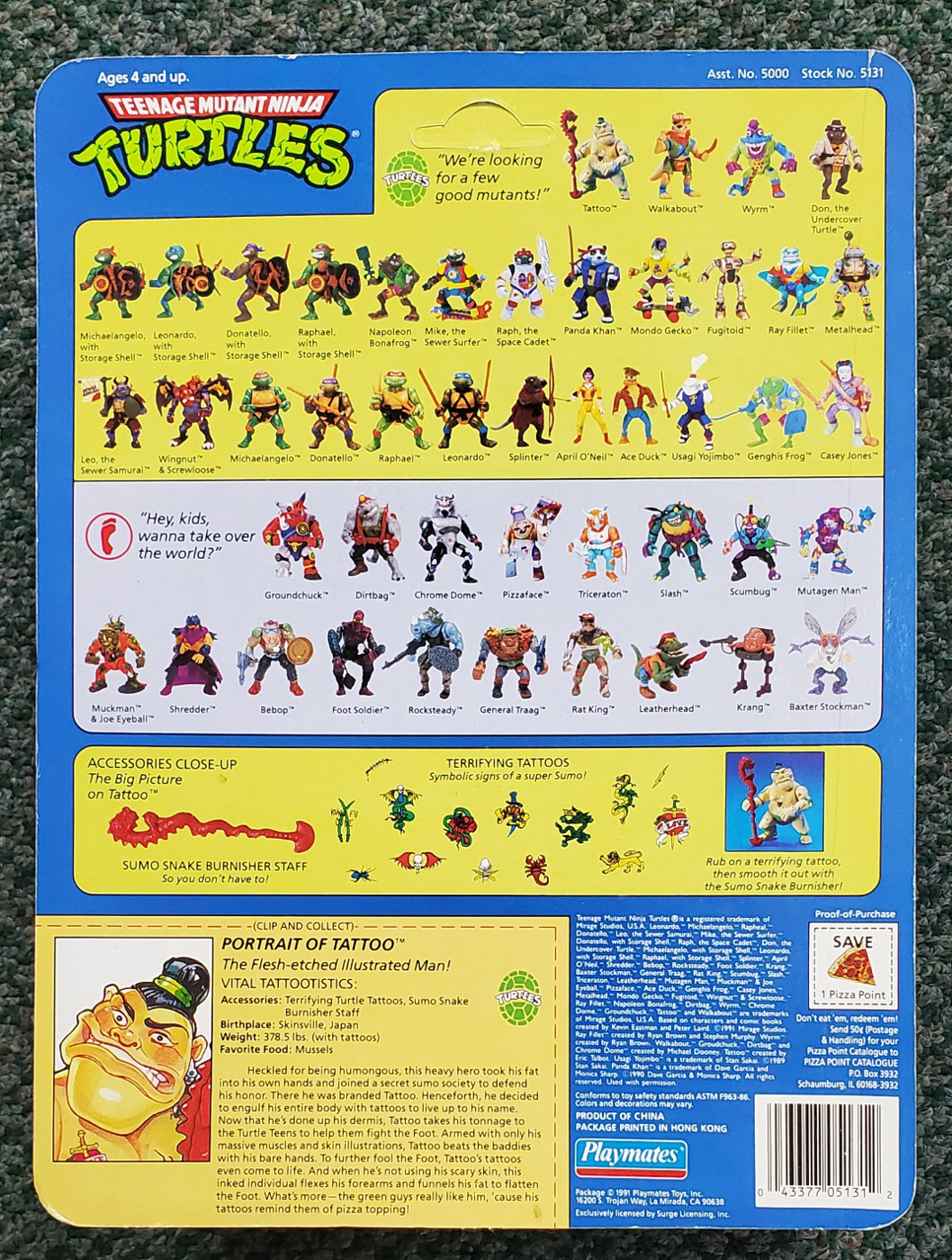 playmates teenage mutant ninja turtles moc-tmnt-tattoo-2 MOC TMNT Tattoo Action Figure Mint on Unpunched Factory Sealed Card 2