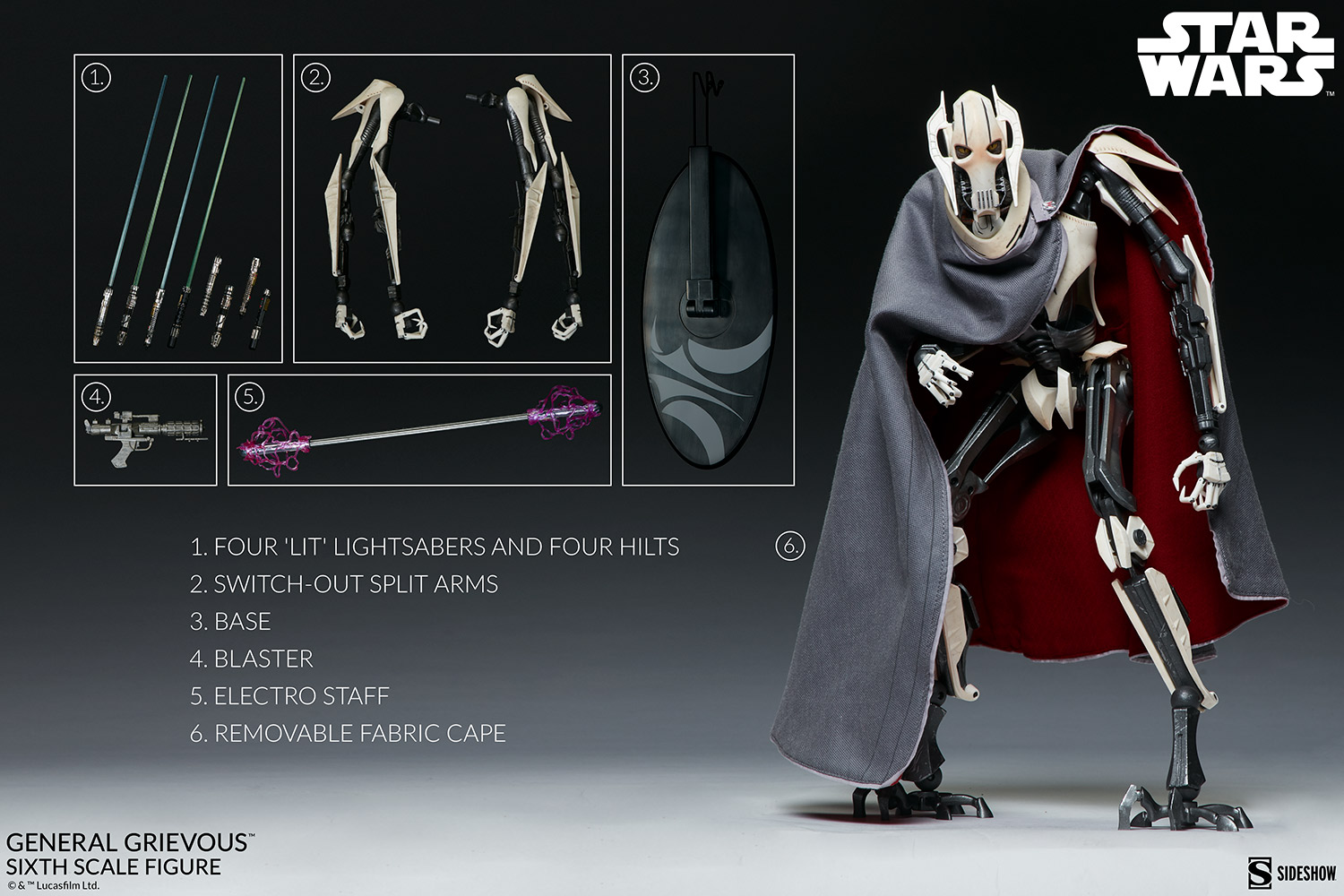 sideshow-star-wars-general-grievous-figure-3 Sideshow Star Wars General Greivous 1:6 Scale Figure 3