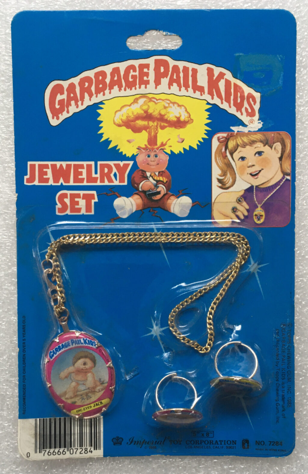 MOC 1986 Imperial Toy Garbage Pail Kids (GPK) Jewelry Set: One-Eyed Jack, Creepy Carol & Sweat Brett