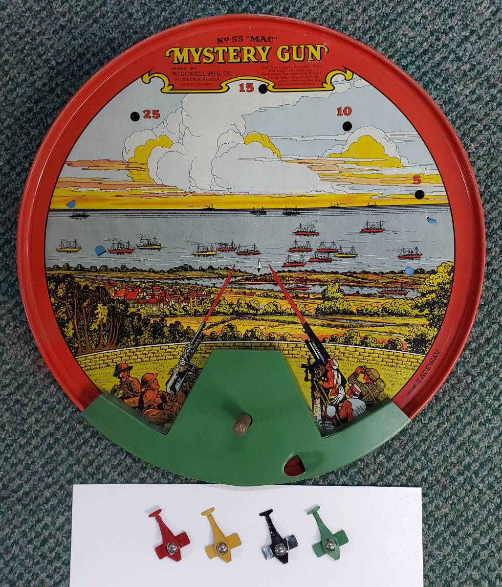 mystery-gun-1 1920's McDowell Mfg. #55 Mac Mystery Gun Tin Litho Marble Game 1