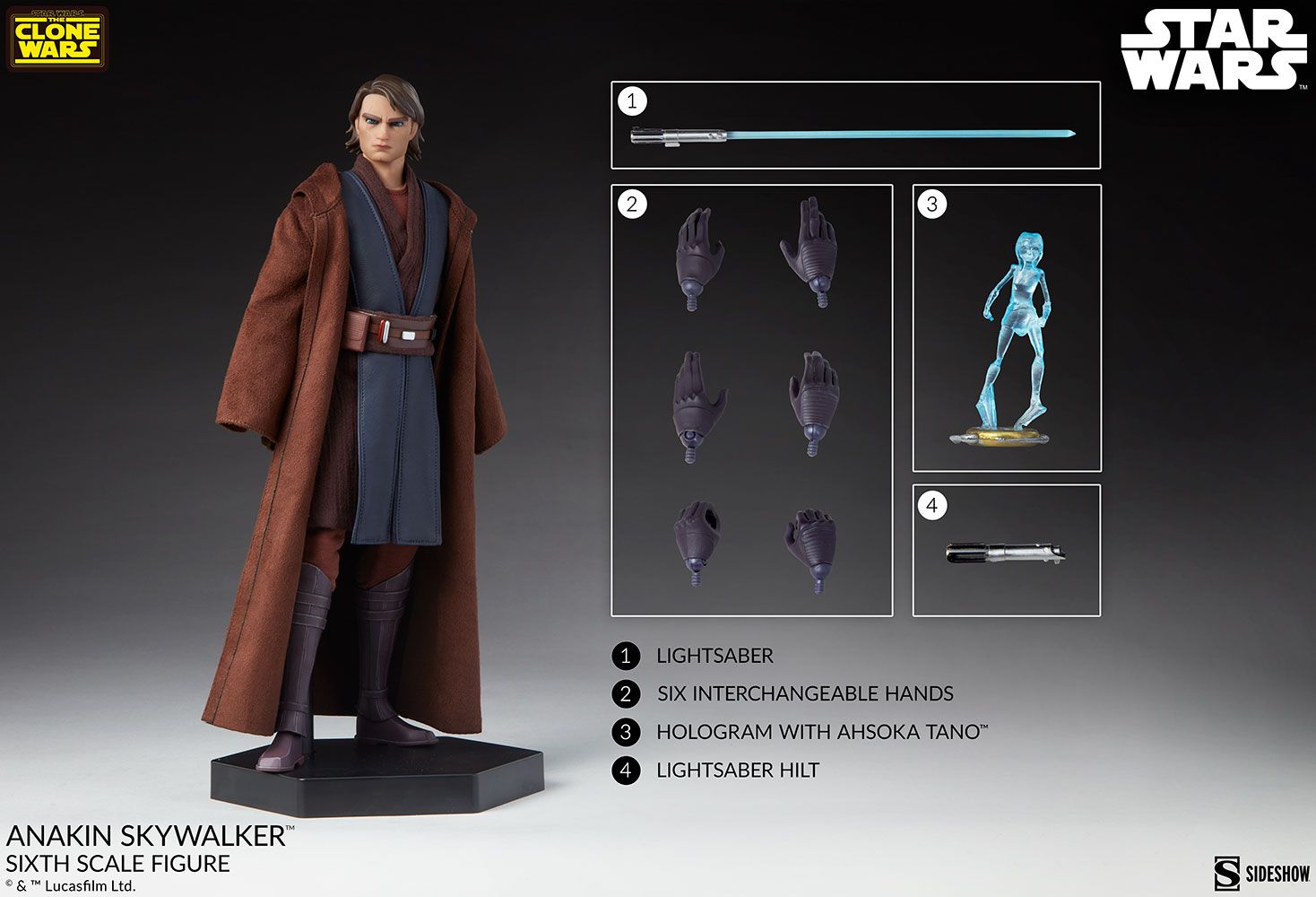 sideshow-star-wars-clone-wars-anakin-skywalker-figure-3 Sideshow Collectibles Star Wars: The Clone Wars Anakin Skywalker 1:6 Scale Figure 3