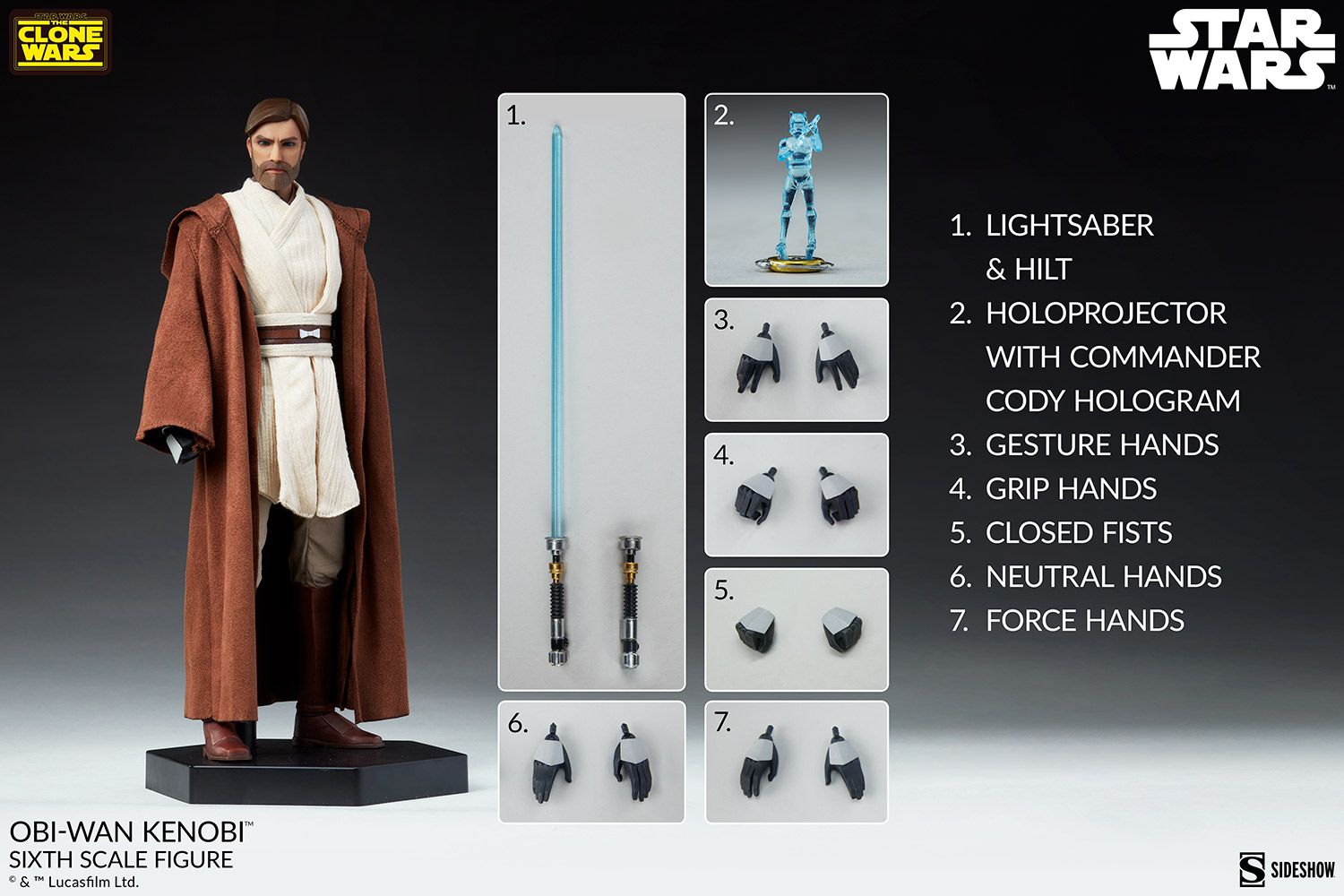 sideshow-star-wars-clone-wars-obi-wan-kenobi-figure-3 Sideshow Collectibles Star Wars: The Clone Wars Obi-Wan Kenobi 1:6 Scale Figure 3