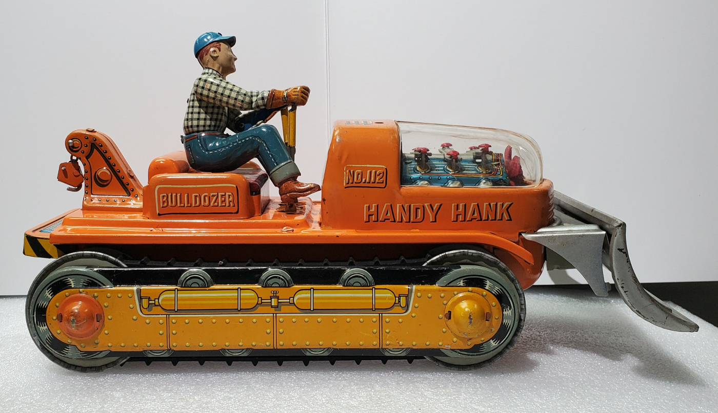 tn-japan-handy-han-battery-operated-bulldozer-2 1960's TN Japan Battery-Operated Tin Litho Handy Hank No. 112 Bulldozer 2