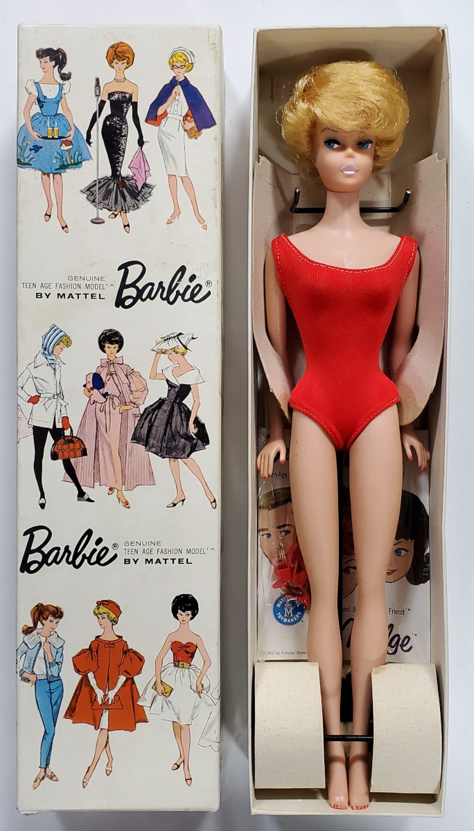1962-850-platinum-blonde-bubblecut-barbie-1 1962 Mattel #850 Platinum Blonde Bubble Cut Barbie in the Box 1