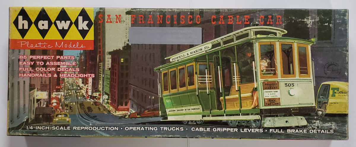 hawk-san-francisco-cable-car-model-kit-1 Vintage 1959 Hawk San Francisco Cable Car Model Kit: Complete and Unbuilt in Box 1