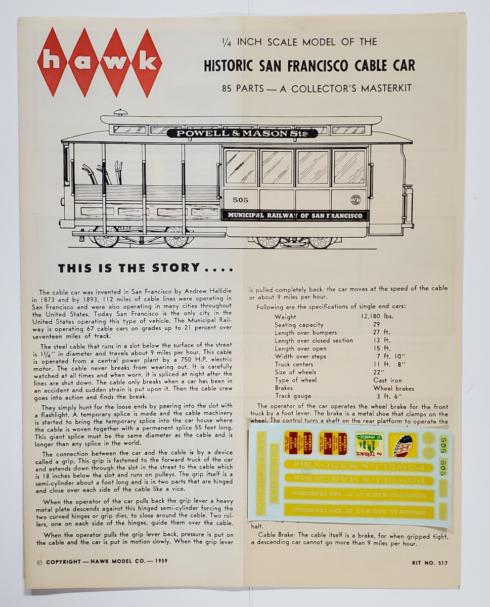 hawk-san-francisco-cable-car-model-kit-7 Vintage 1959 Hawk San Francisco Cable Car Model Kit: Complete and Unbuilt in Box 7