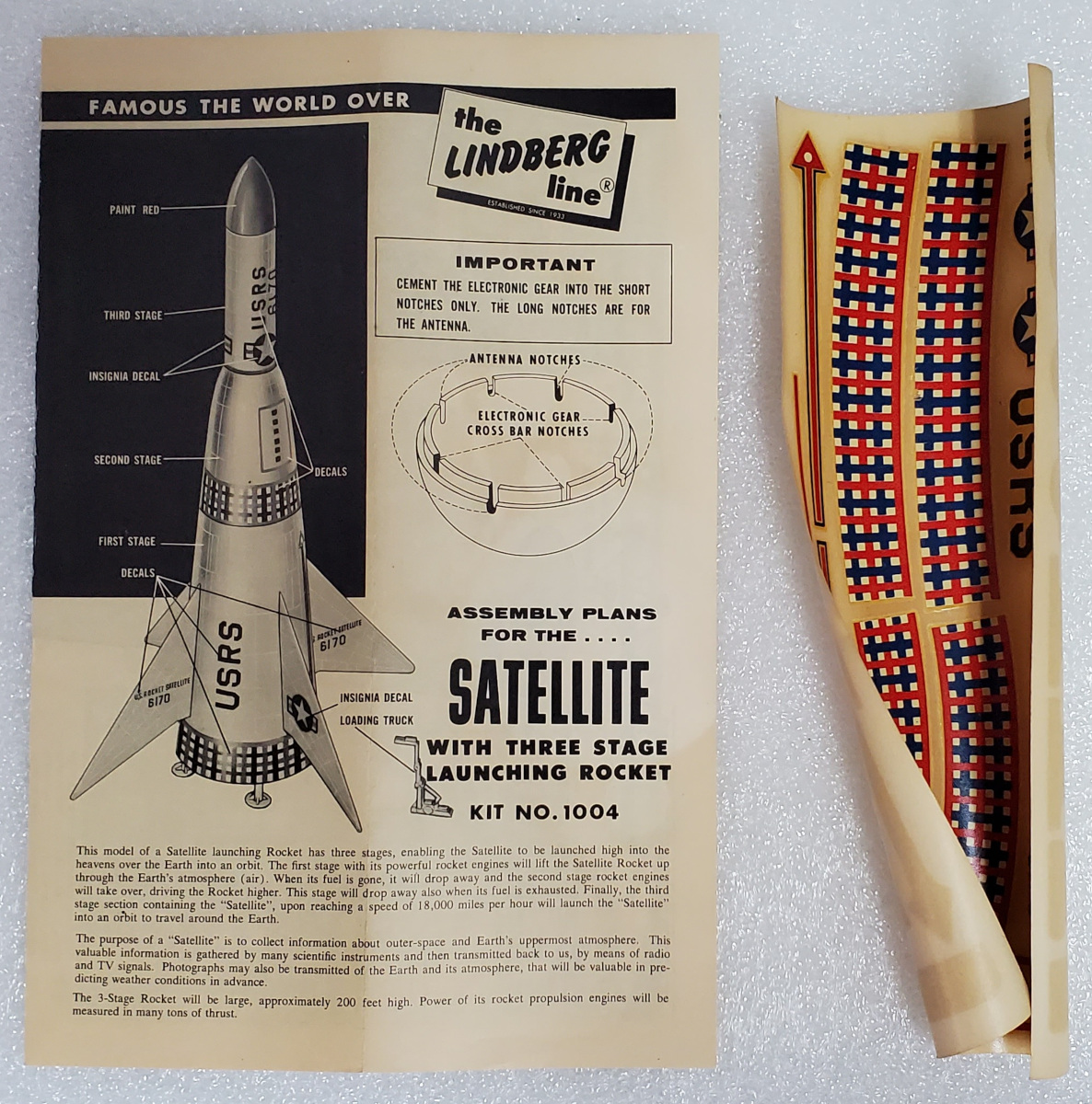 lindberg-satellite-with-3-stage-launching-rocket-model-kit-7 Vintage 1958 Lindberg Satellite with Three-Stage Launching Rocket Model Kit in the Box 7