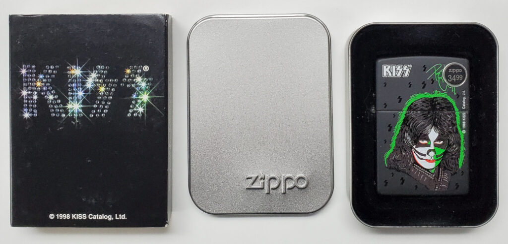 1998 KISS Peter Criss Zippo Lighter in Metal Case and Sleeve - Sealed 1