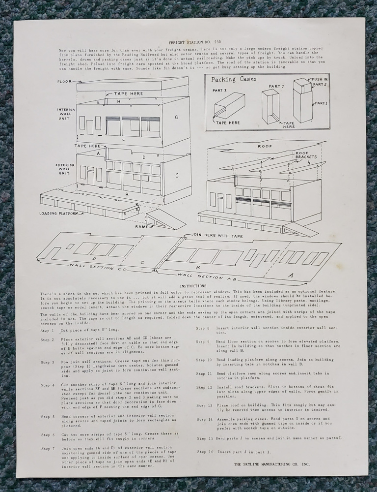 skyline-freight-station-ho-train-fold-away-construction-set-7 1950's Sklyline No. 230 Freight Station HO Train Fold Away Construction Set in Box 7