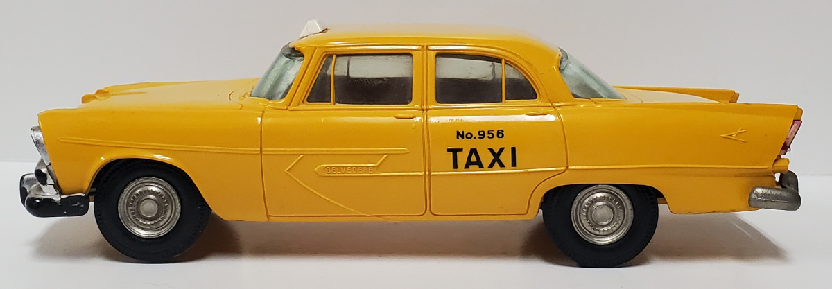 jo-han-1956-plymouth-belvedere-yellow-taxi-dealer-promo-4 Jo-Han 1956 Plymouth Belvedere Yellow Taxi No. 956 Friction Motor Dealer Promo Car 4