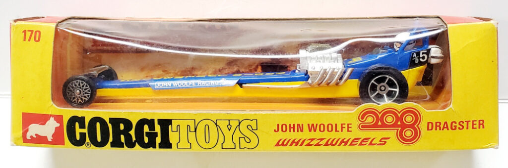 MIB 1972 Corgi #170 Die Cast John Woolfe Dragster in Whizzwheels Box 1