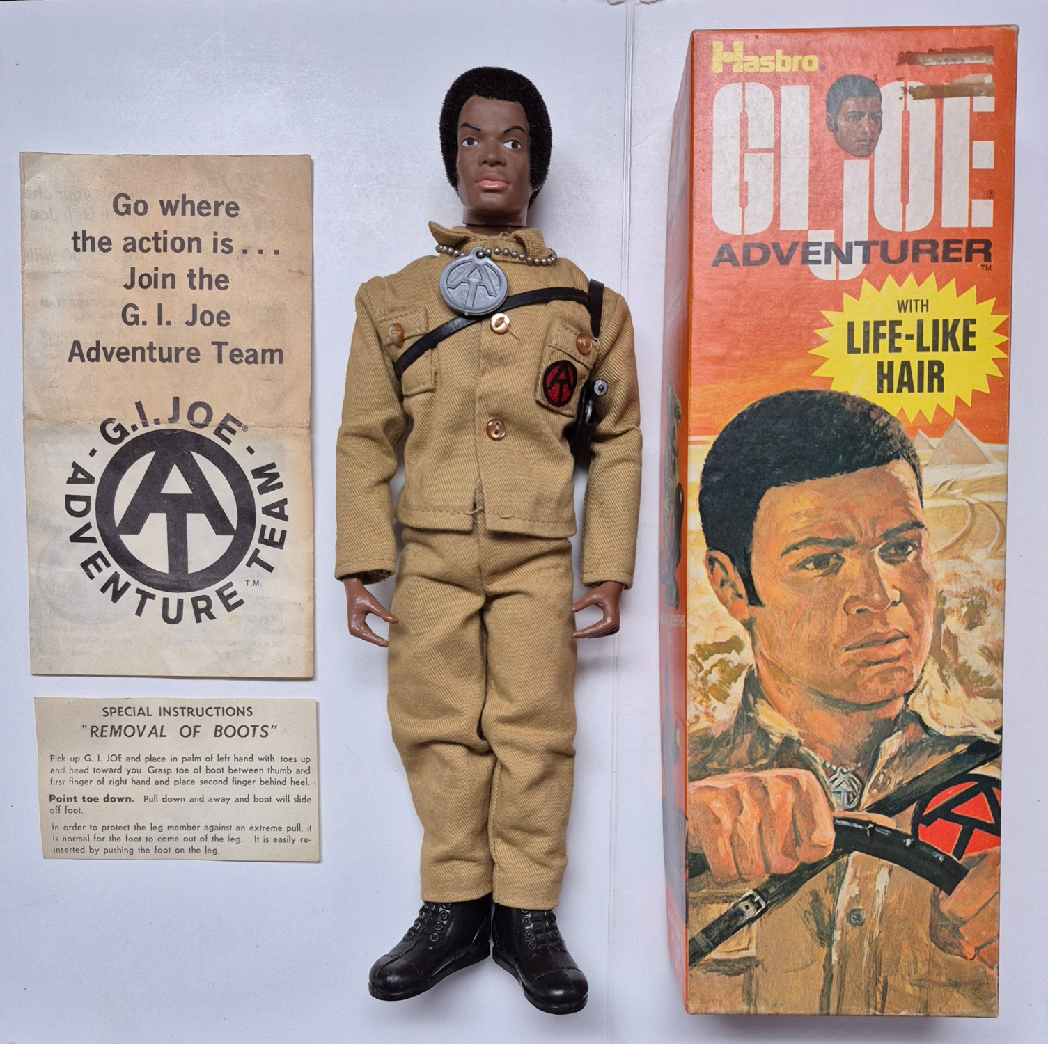 1970 Hasbro 12″ G.I. Joe Complete Adventure Team African American Adventurer Action Figure in the Box 1