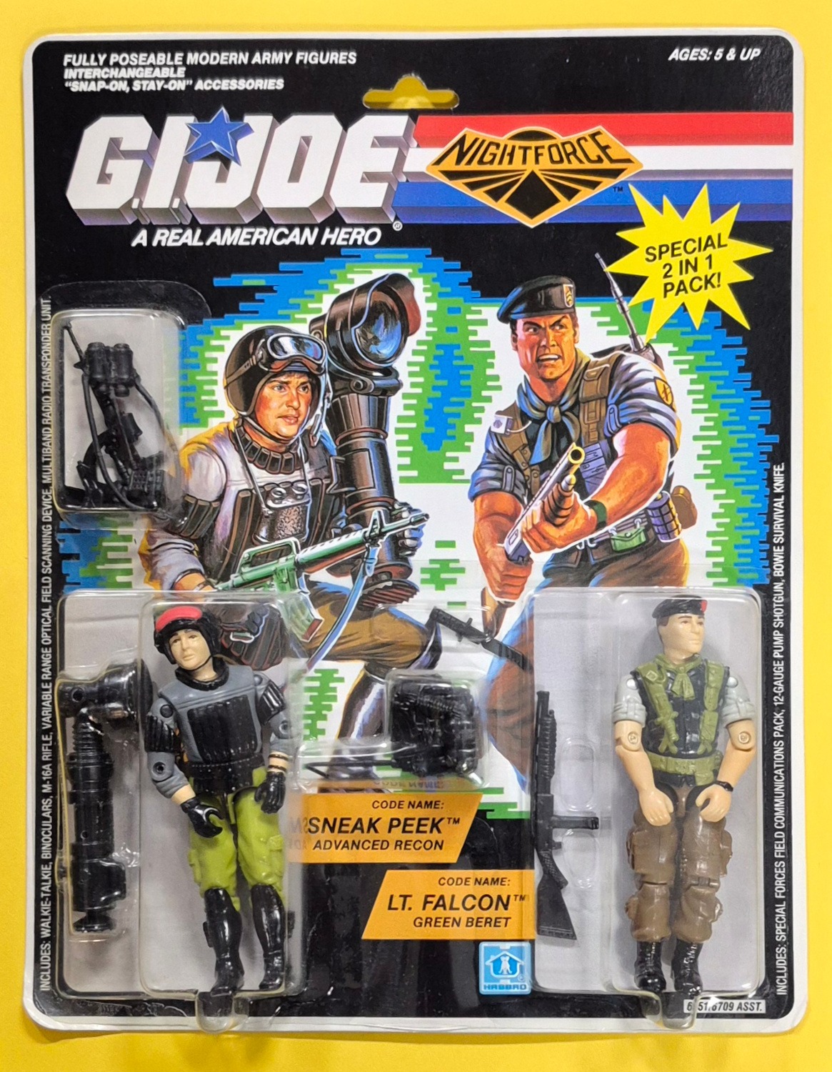 MOC 1988 Hasbro G.I. Joe ARAH Night Force Sneak Peek and Lt. Falcon 2-Pack Factory Sealed 1
