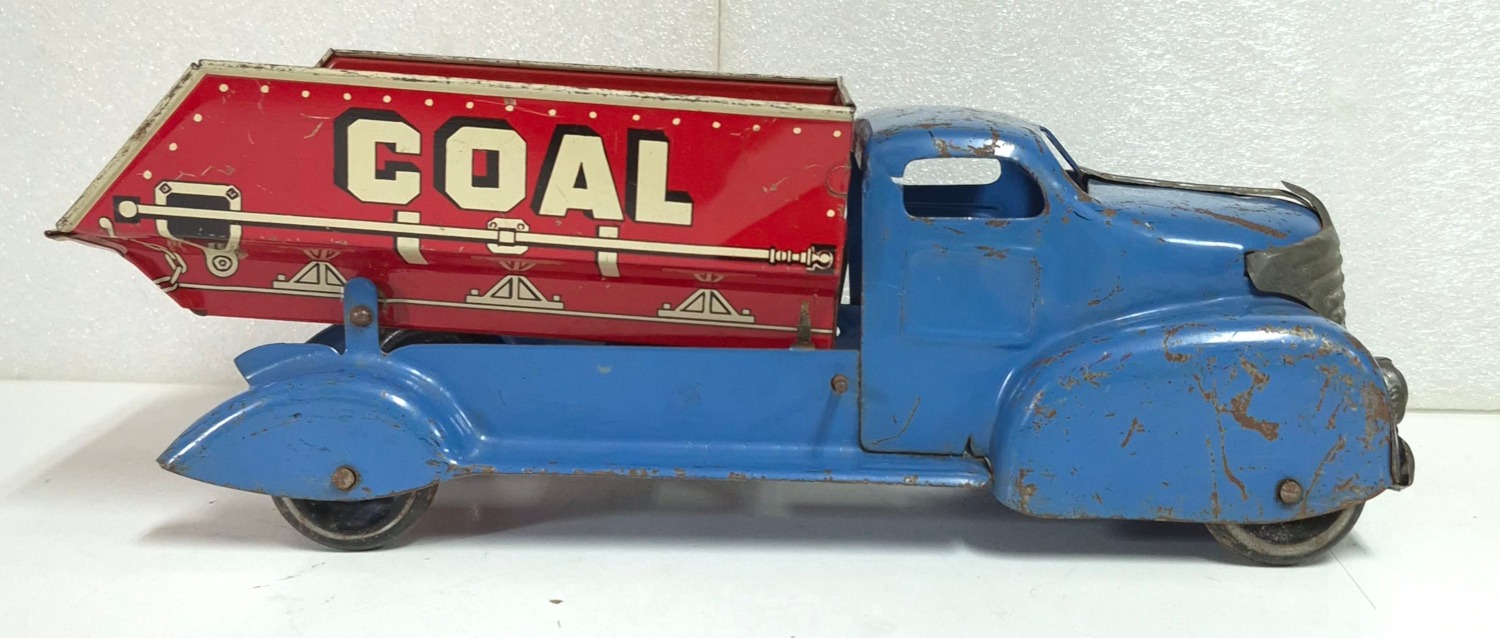 marx-pressed-steel-and-tin-litho-coke-and-coal-dump-truck-2 1940's Marx Pressed Steel and Tin Litho Coke Coal Dump Truck 2