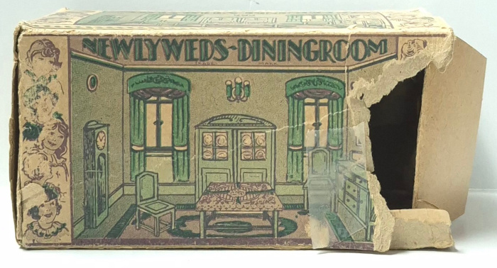 marx-tin-litho-home-town-series-newlyweds-dining-room-play-scene-diorama-10 1930's Marx Tin Litho Home Town Series Newlyweds Dining Room Play Scene Diorama with Box 10