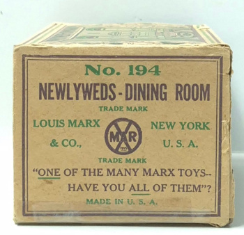 marx-tin-litho-home-town-series-newlyweds-dining-room-play-scene-diorama-13 1930's Marx Tin Litho Home Town Series Newlyweds Dining Room Play Scene Diorama with Box 13
