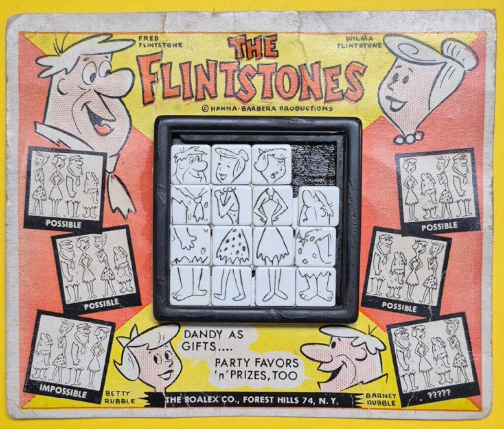 MOC 1960's Roalex Hanna-Barbera The Flintstones Sliding Squares Puzzle - Mint on Card 1