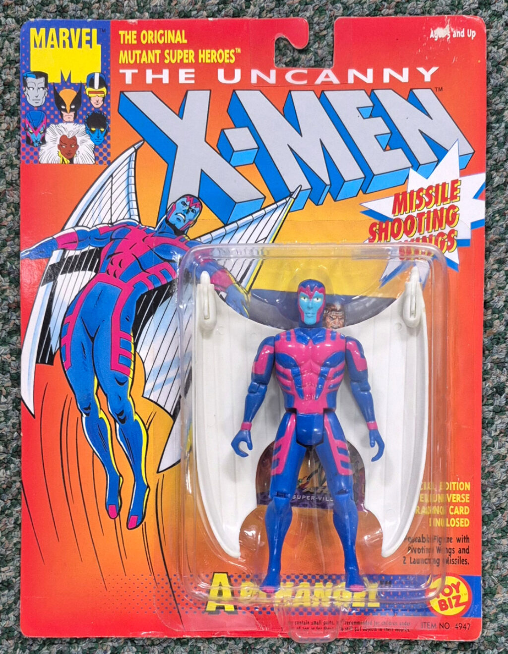 Toy Biz 1993 Uncanny X-Men Archangel with White Wings Action Figure: Mint on Card 1