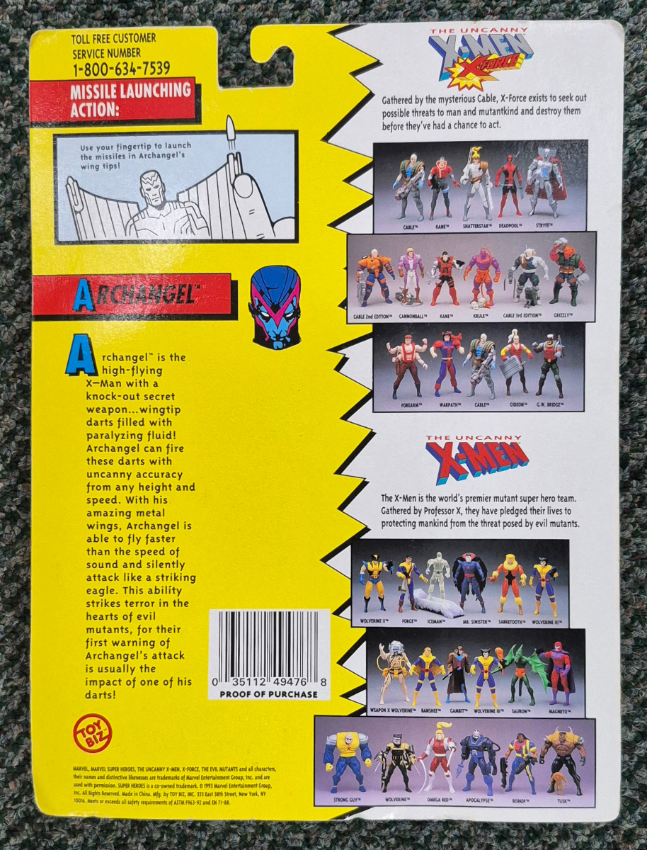 toy-biz-x-men-x-force-archangel-white-wings-2 Toy Biz 1993 Uncanny X-Men Archangel with White Wings Action Figure: Mint on Card 2