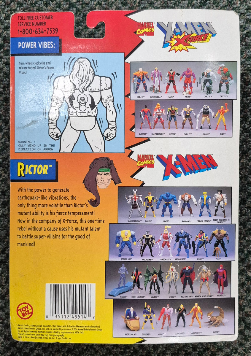 toy-biz-x-men-x-force-rictor-2 Toy Biz 1994 X-Men X-Force Rictor Action Figure: Mint on Card 2