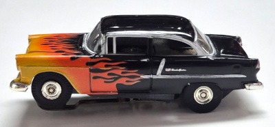 model-motoring-1955-chevrolet-bel-air-210-sedan-black-flamed-finish-4 Model Motoring 1955 Chevrolet Bel Air 210 Sedan Black with Flame Finish HO Slot Car: Track Tested 4