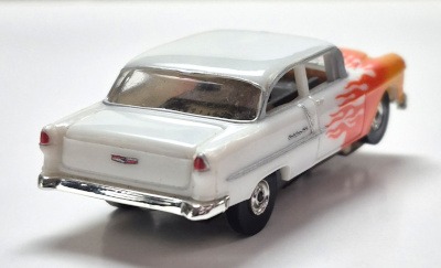 model-motoring-1955-chevrolet-bel-air-210-sedan-white-flamed-finish-2 Model Motoring 1955 Chevrolet Bel Air 210 Sedan White with Flame Finish HO Slot Car: Track Tested 2