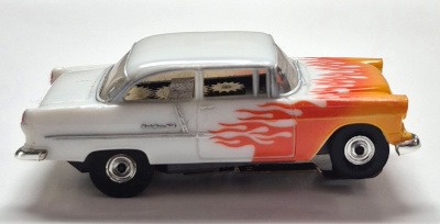 model-motoring-1955-chevrolet-bel-air-210-sedan-white-flamed-finish-3 Model Motoring 1955 Chevrolet Bel Air 210 Sedan White with Flame Finish HO Slot Car: Track Tested 5