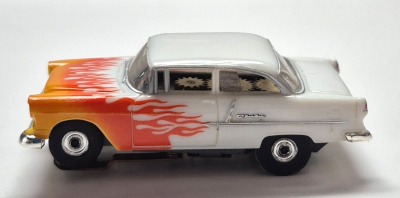 model-motoring-1955-chevrolet-bel-air-210-sedan-white-flamed-finish-4 Model Motoring 1955 Chevrolet Bel Air 210 Sedan White with Flame Finish HO Slot Car: Track Tested 4