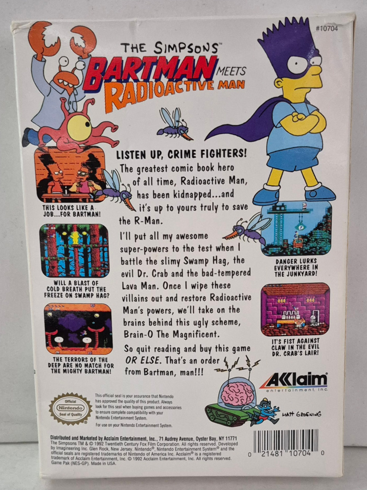 acclaim-nintendo-nes-the-simpsons-bartman-meets-radioactive-man-game-cartridge-and-box-2 1992 Acclaim for Nintendo NES The Simpson's Bartman Meets Radioactive Man Game Cartridge Complete in Box 2