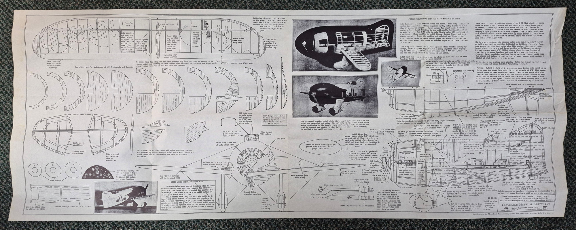 cleveland-designed-sf-27-gee-bee-sportster-doolittles-32-thompson-trophy-winner-balsa-wood-model-kit-6 Vintage 1935 Cleveland Designed SF-27 Gee-Bee Supersportster Balsa Wood Airplane Model Kit Unbuilt in the Box 6