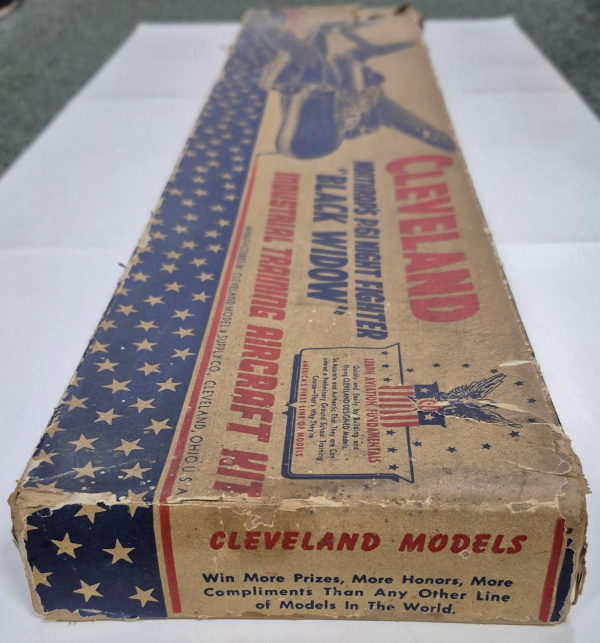 cleveland-designed-t-155-northrops-p-61-night-fighter-black-widow-balsa-wood-airplane-model-kit-2 Vintage 1943 Cleveland Designed T-155 36" Northrop's P-61 Night Fighter "Black Widow" Balsa Wood Airplane Model Kit Unbuilt in the Box 2
