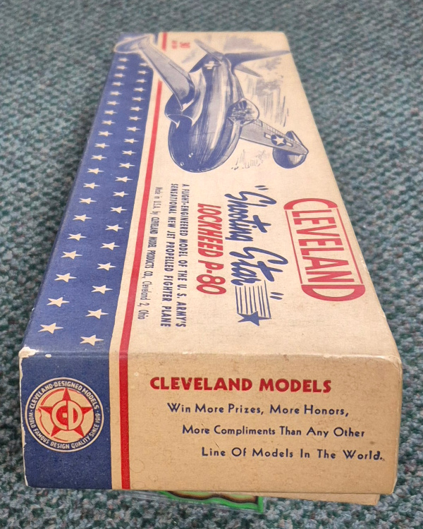 cleveland-models-it-90-3022-shooting-star-lockheed-p-80-balsa-wood-airplane-model-kit-3 Vintage 1946 Cleveland Models IT-90 30" Shooting Star Lockheed P-80 Balsa Wood Airplane Model Kit Unbuilt in the Box 3