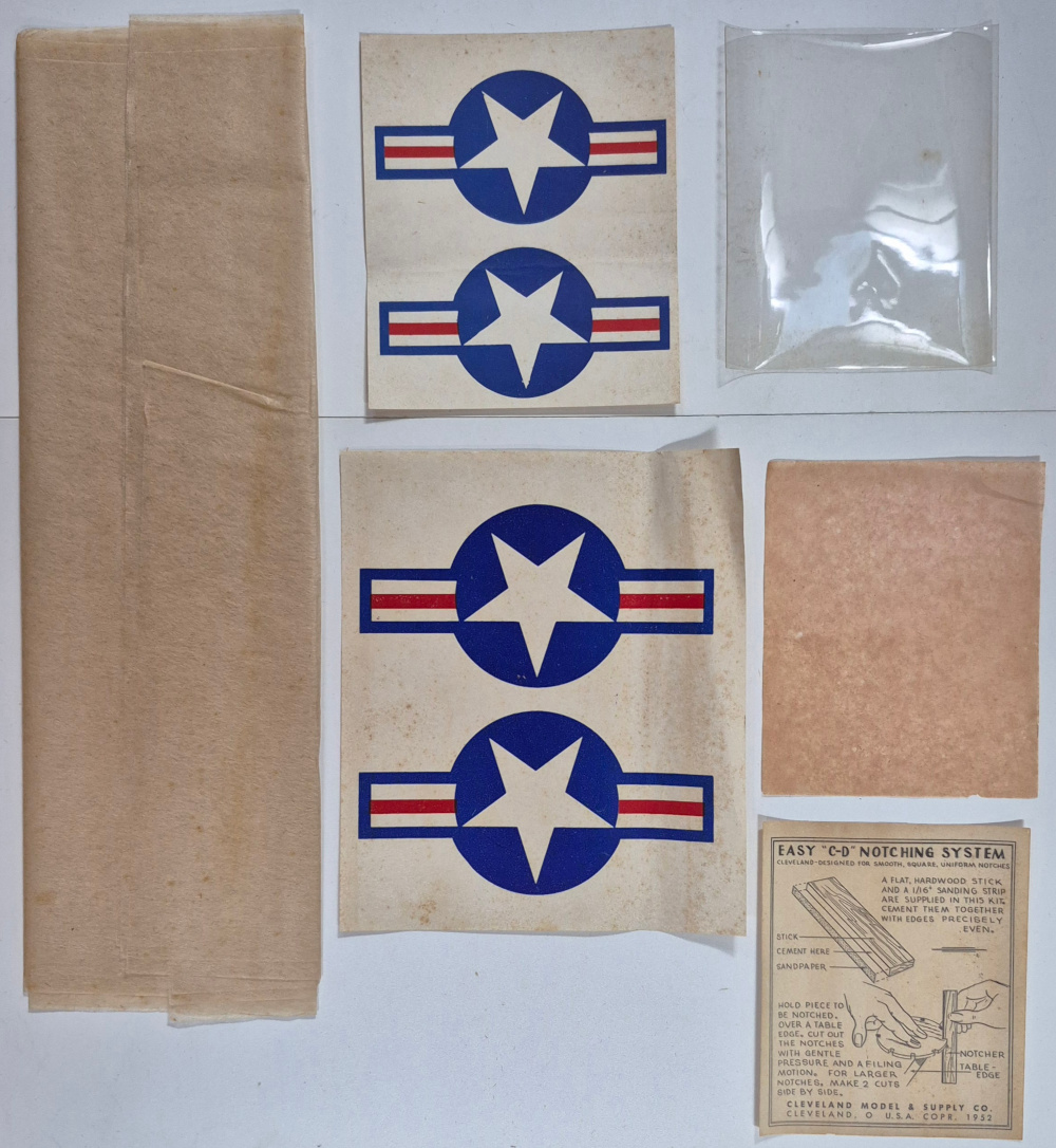 cleveland-models-it-90-3022-shooting-star-lockheed-p-80-balsa-wood-airplane-model-kit-6 Vintage 1946 Cleveland Models IT-90 30" Shooting Star Lockheed P-80 Balsa Wood Airplane Model Kit Unbuilt in the Box 6