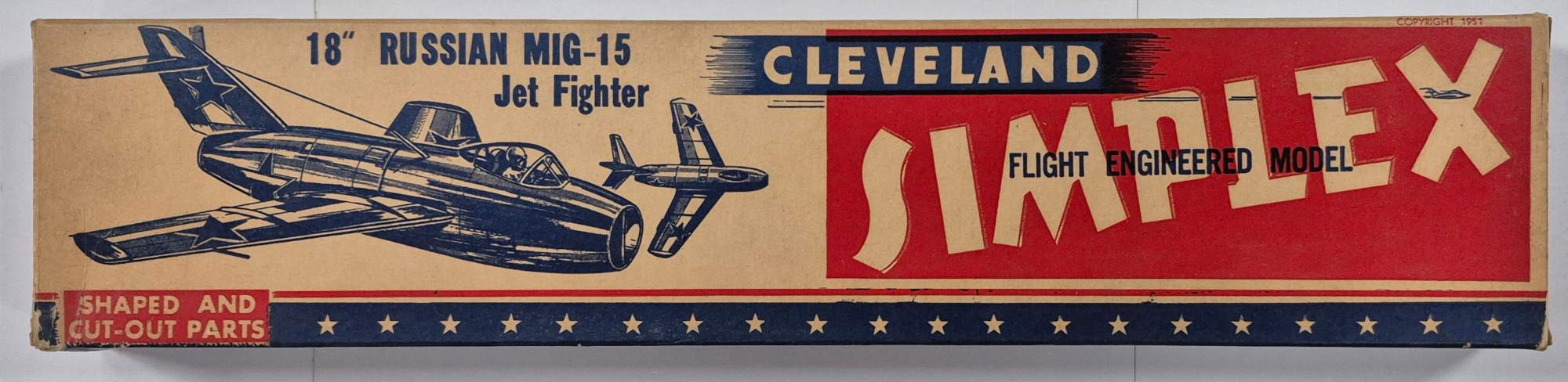 cleveland-models-s-124-simplex-1822-russian-mig-15-jet-fighter-balsa-wood-airplane-model-kit-1 Vintage 1951 Cleveland Models Simplex S-124 18" Russian MIG-15 Jet Fighter Balsa Wood Airplane Model Kit Unbuilt in the Box 1