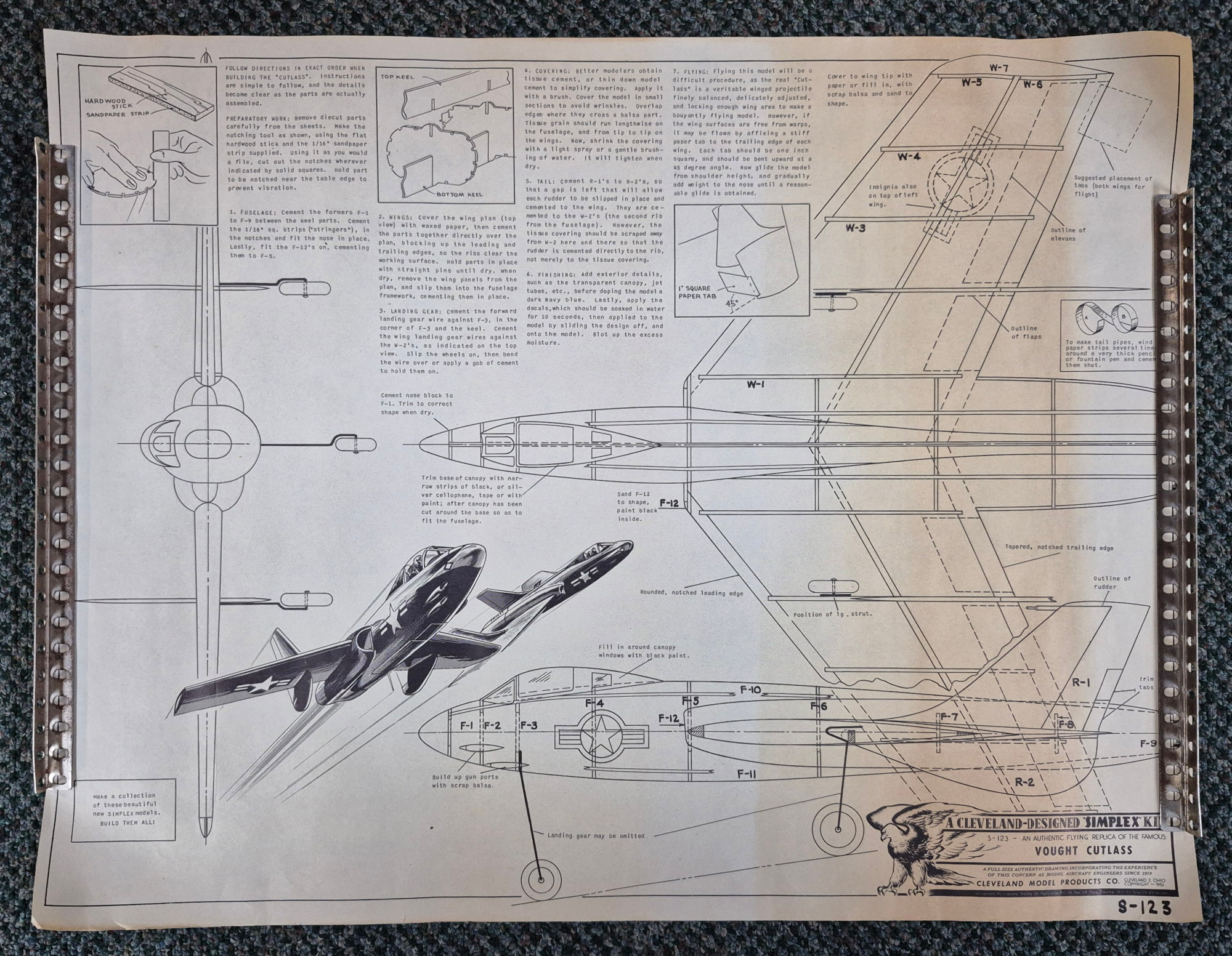 cleveland-models-simplex-s-123-1522-vought-cutlass-balsa-wood-airplane-model-kit-5 Vintage 1951 Cleveland Models Simplex S-123 15" Vought Cutlass Balsa Wood Airplane Model Kit Unbuilt in the Box 5