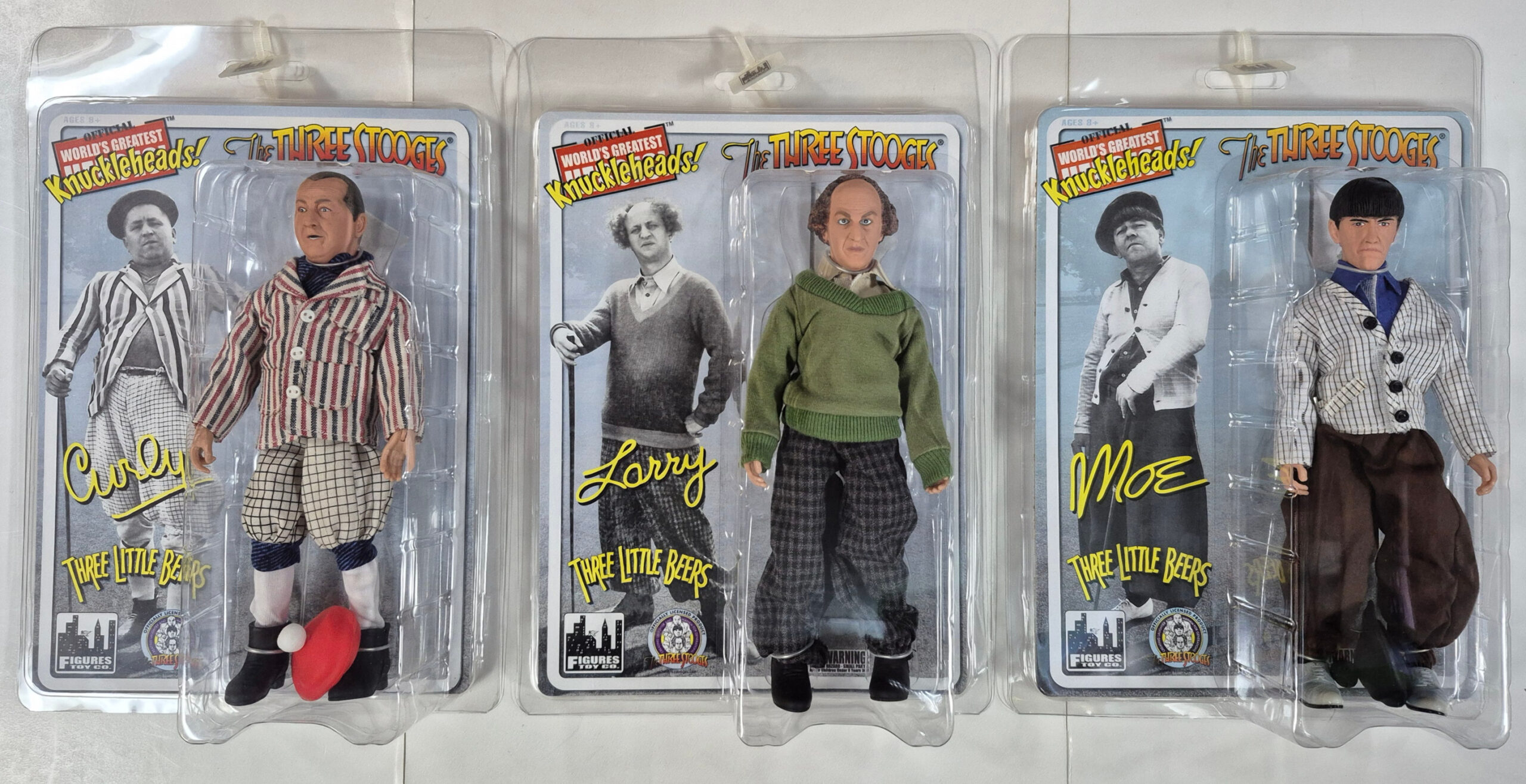 Figures Toy Co. The Three Stooges Three Little Beers Set of Three Action Figures: Mint on Card 1