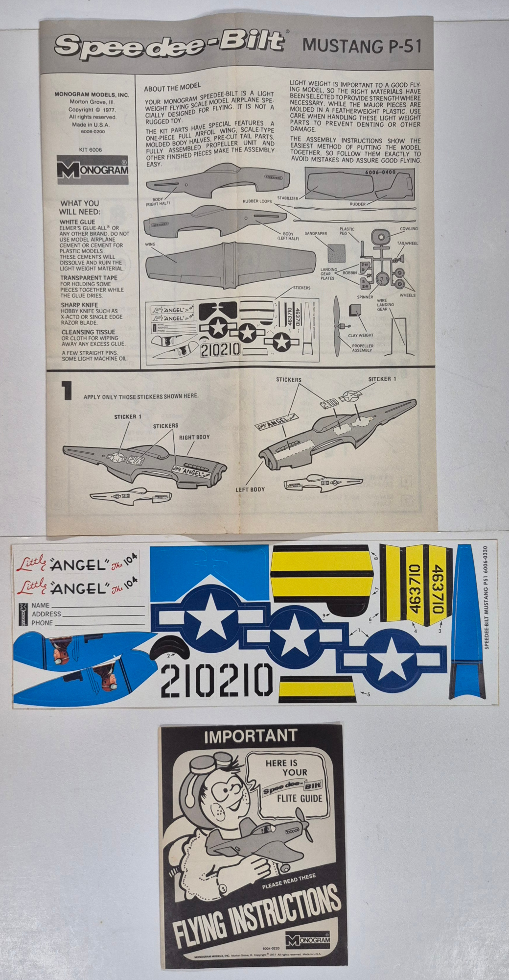 monogram-p-51-mustang-speedee-bilt-flying-model-kit-4 1977 Monogram P-51 Mustang Speedee Bilt Airplane Model Kit Unbuilt in the Box 4