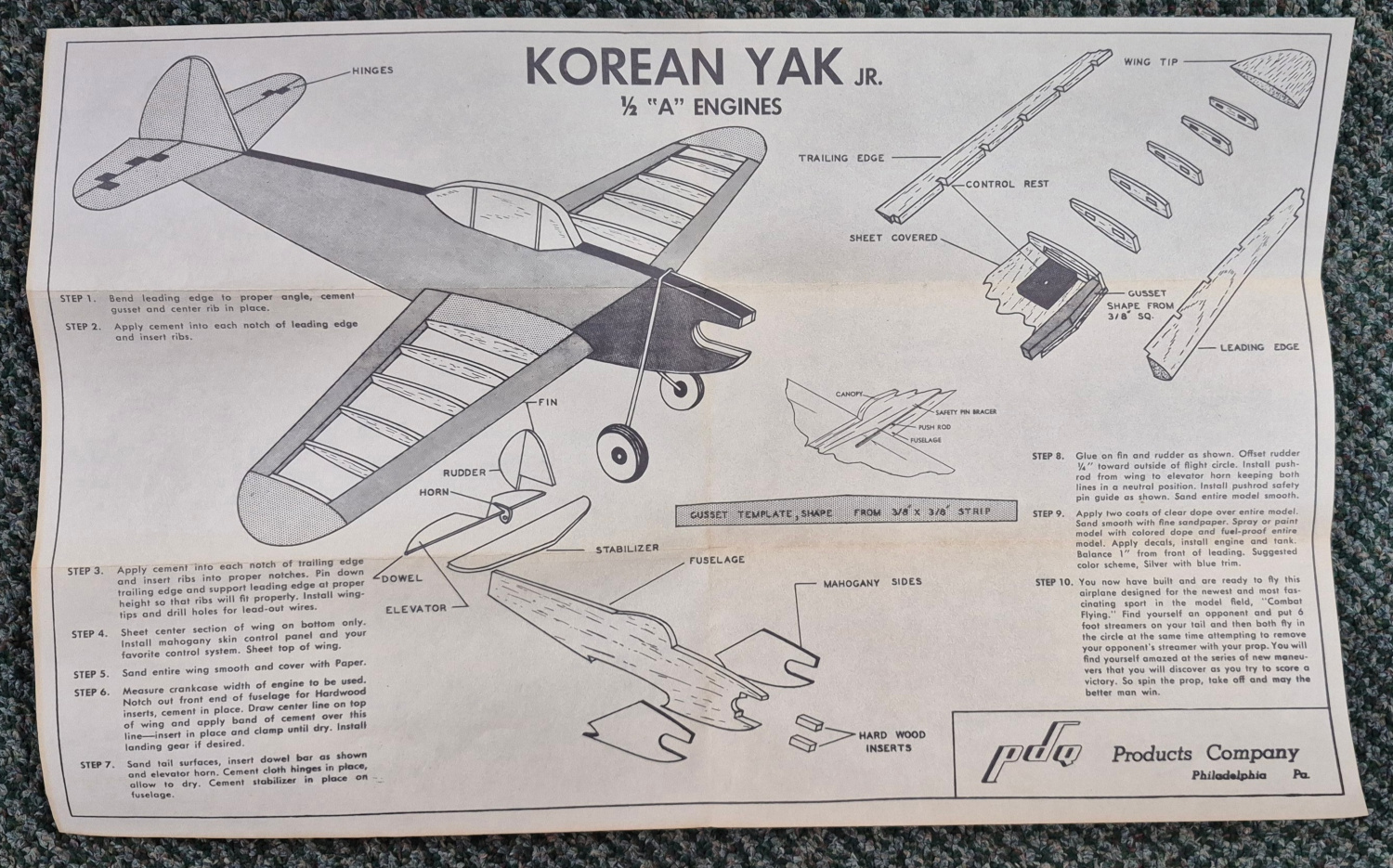 pdq-products-korean-yak-9-jr-balsa-wood-airplane-model-kit-4 Vintage PDQ Products Korean YAK-9 Jr. Balsa Wood Airplane Model Kit Unbuilt in the Box 4