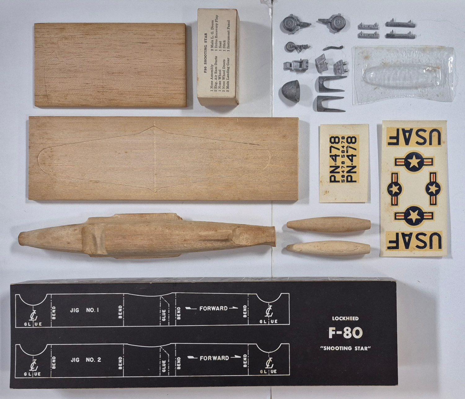 balsa-wood-airplane-model-kit-4 Vintage 1952 Dyna-Model Jet Line Lockheed F-80 "Shooting Star" Balsa Wood Airplane Model Kit in Box 4