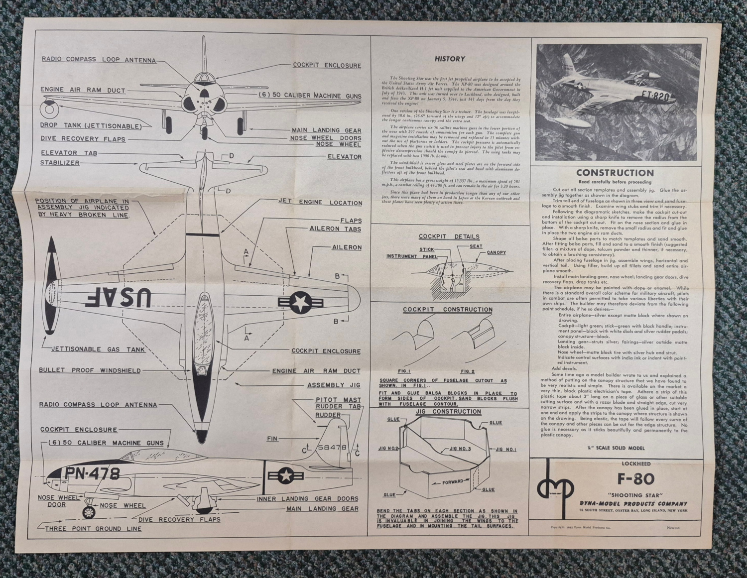 balsa-wood-airplane-model-kit-5 Vintage 1952 Dyna-Model Jet Line Lockheed F-80 "Shooting Star" Balsa Wood Airplane Model Kit in Box 5