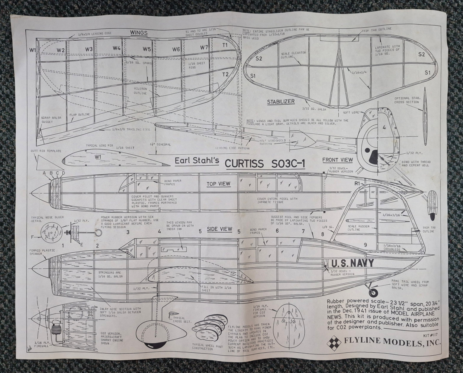 flyline-models-earl-stahls-curtiss-so3c-1-balsa-wood-airplane-model-kit-4 Vintage 1976 Flyline Models Earl Stahl's Famous Curtiss SO3C-1 Balsa Wood Flying Airplane Model Kit in Box 4