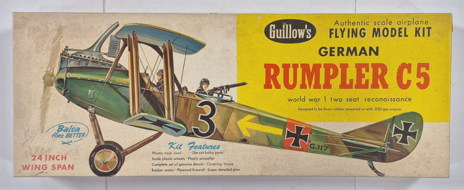 Vintage 1964 Guillow's German Rumpler C5 Balsa Wood Airplane Model Kit in Box 1