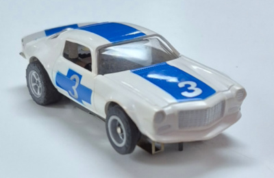 aurora-thunderjet-500-1756-white-blue-3-camaro-z-28-trans-am-ho-slot-car-1 Aurora A/FX #1756 White with Blue Stripe #3 Camaro Z-28 Trans Am HO Slot Car: Track Tested 1