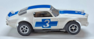 aurora-thunderjet-500-1756-white-blue-3-camaro-z-28-trans-am-ho-slot-car-3 Aurora A/FX #1756 White with Blue Stripe #3 Camaro Z-28 Trans Am HO Slot Car: Track Tested 3
