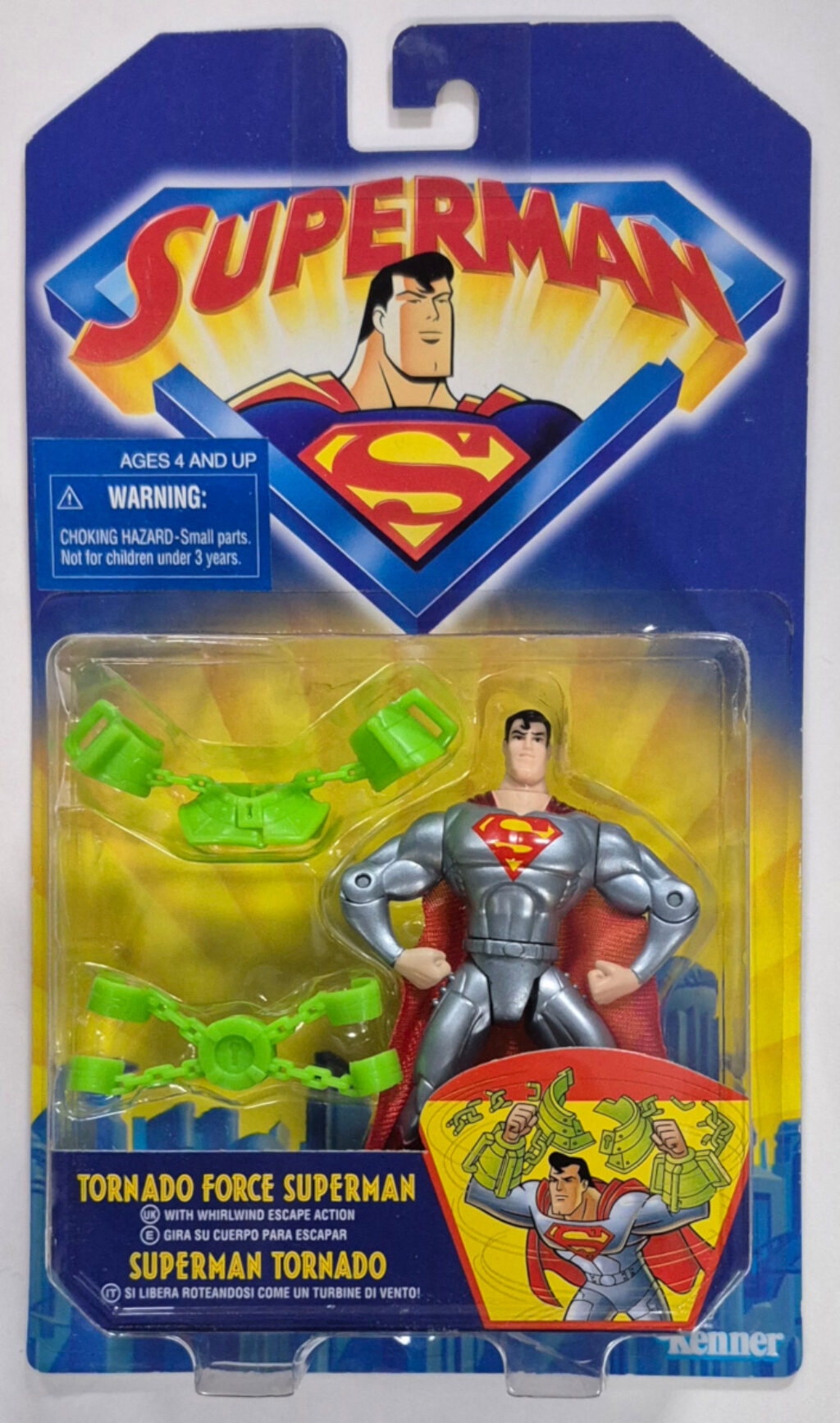 MOC Kenner Superman the Animated Series Tornado Force Superman Action Figure - Mint on Factory Sealed Card 1