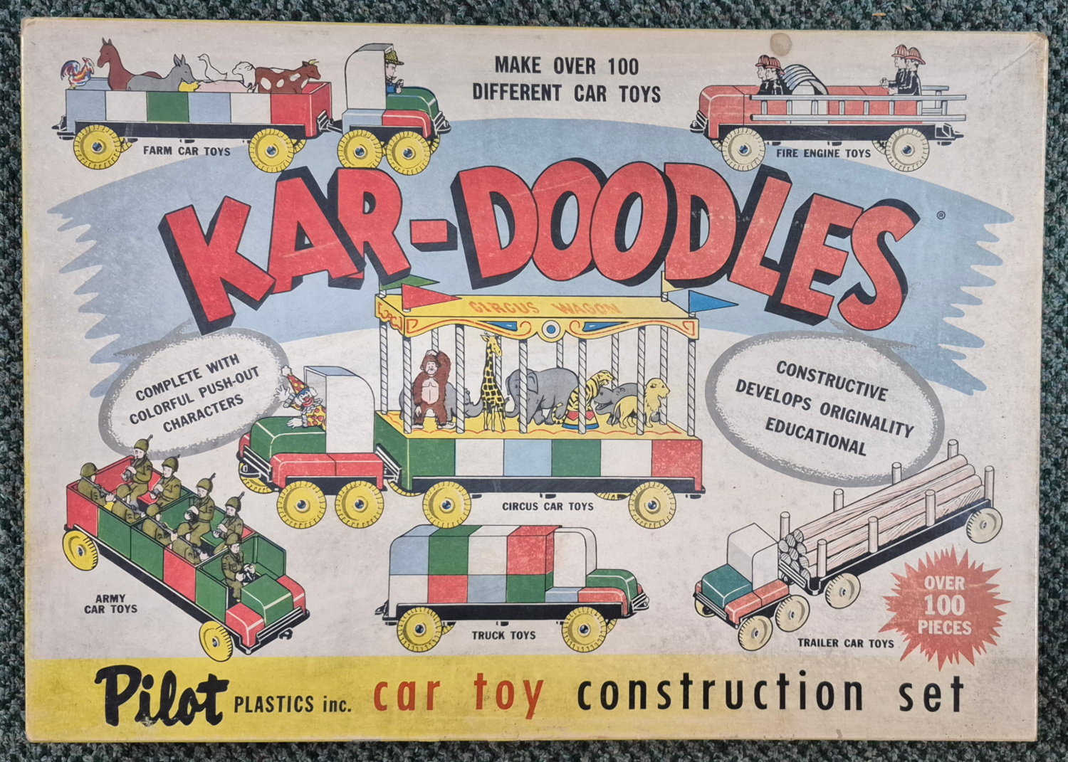 pilot-plastics-kar-doodles-car-toy-construction-set-1 1940's Pilot Plastics Kar-Doodles Car Toy Construction Set Complete in Box 1