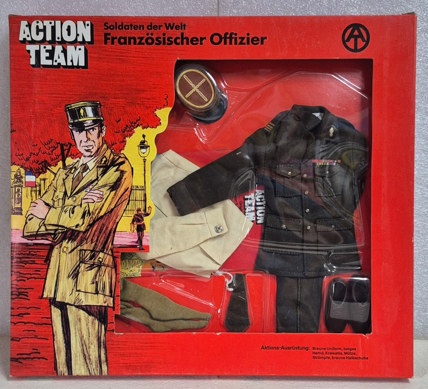 schildkrot-hasbro-gi-joe-action-team-soldaten-der-welt-franzosischer-offizier-uniform-set-1 1970 Schildkrot Hasbro G.I. Joe Action Team Soldaten der Welt Französischer Offizier (French Officer) Uniform Set : Mint in Box 1