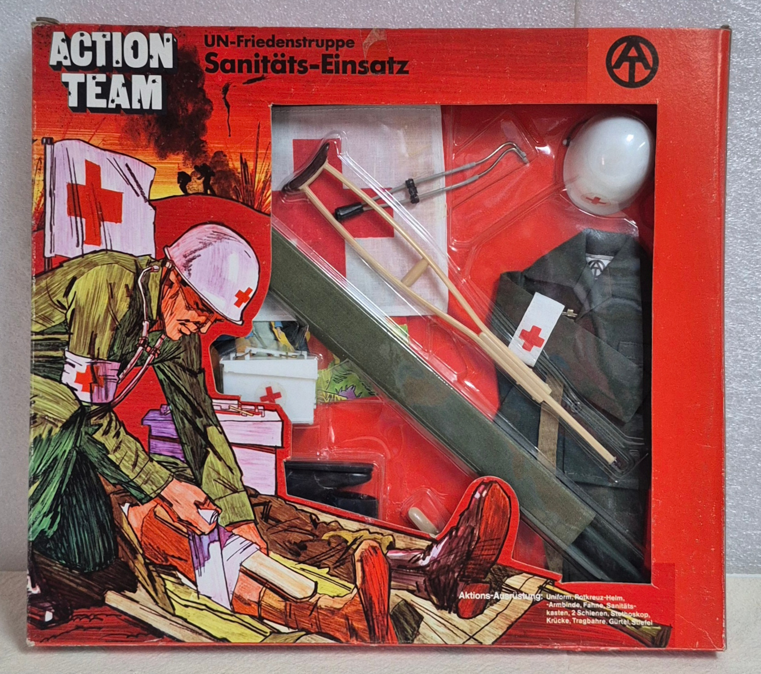 schildkrot-hasbro-gi-joe-action-team-un-friedenstruppe-sanitats-einsatz-medical-mission-equipment-set-1 1970 Schildkrot Hasbro G.I. Joe Action Team UN-Friedenstruppe Sanitäts-Einsatz (Medical Mission) Equipment Set : Mint in Box 1