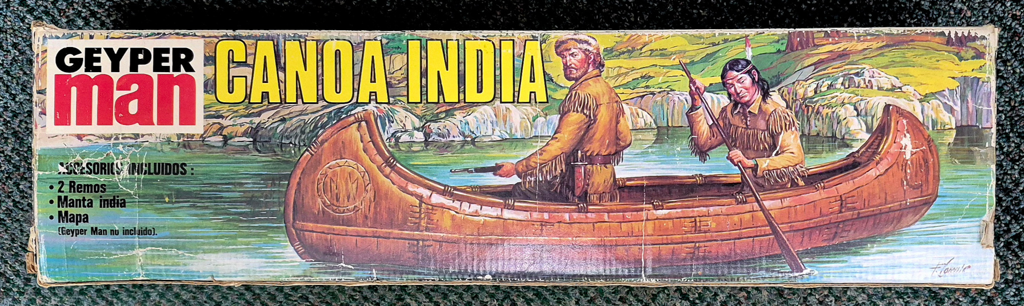 MIB 1975 Geyperman Hasbro Autenticos Equipos Oeste Canoa Indio (Indian Canoe) Set #7521 with Geyperman Figure in Indian Outfit: Mint in Box 1